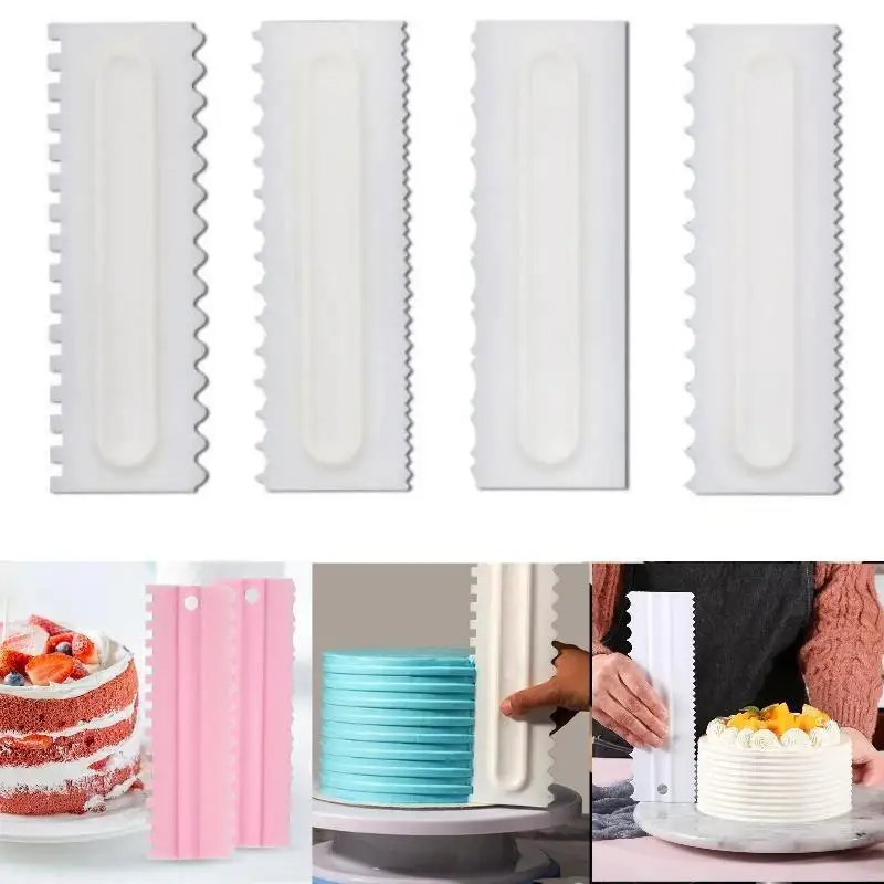 4 Pcs Non-slip Cake Decorating Comb Food Safe Cream Scraper Spatula for DIY Birthday Wedding Cake Decoration