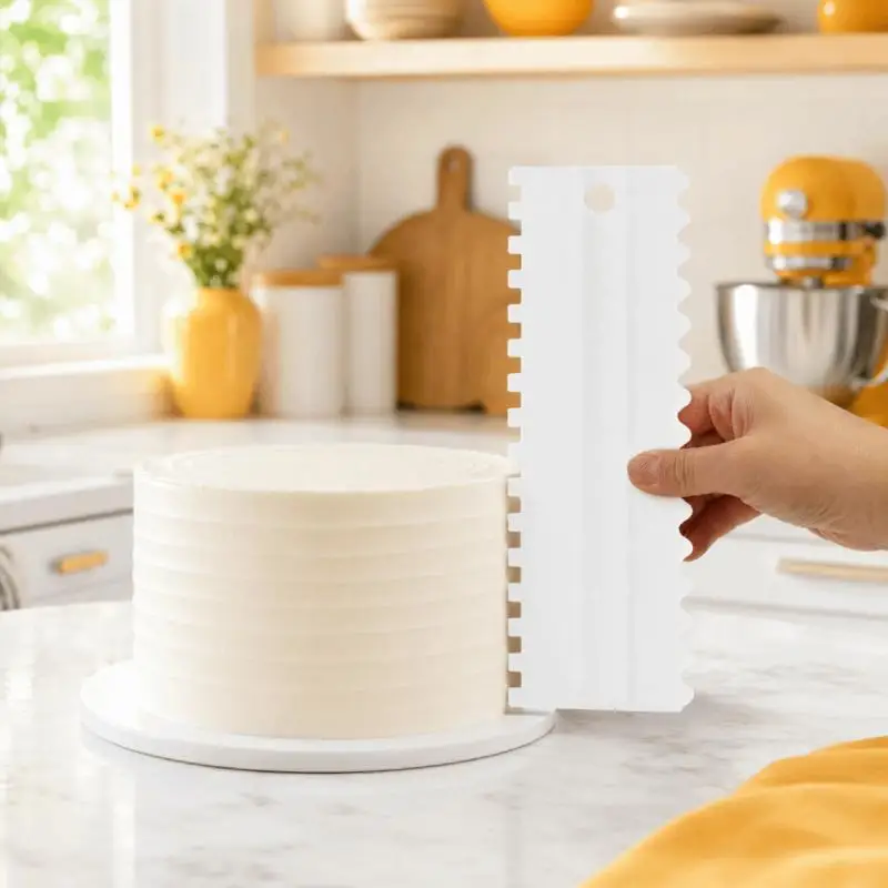 4 Pcs Non-slip Cake Decorating Comb Food Safe Cream Scraper Spatula for DIY Birthday Wedding Cake Decoration - Image 3