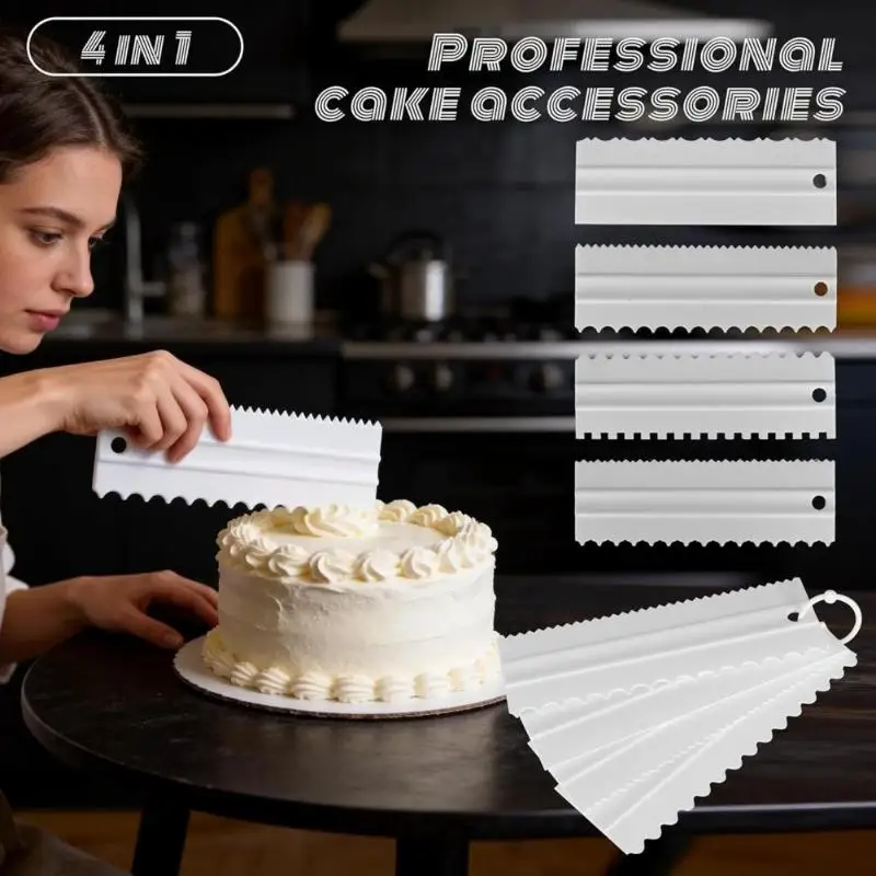 4 Pcs Non-slip Cake Decorating Comb Food Safe Cream Scraper Spatula for DIY Birthday Wedding Cake Decoration - Image 2