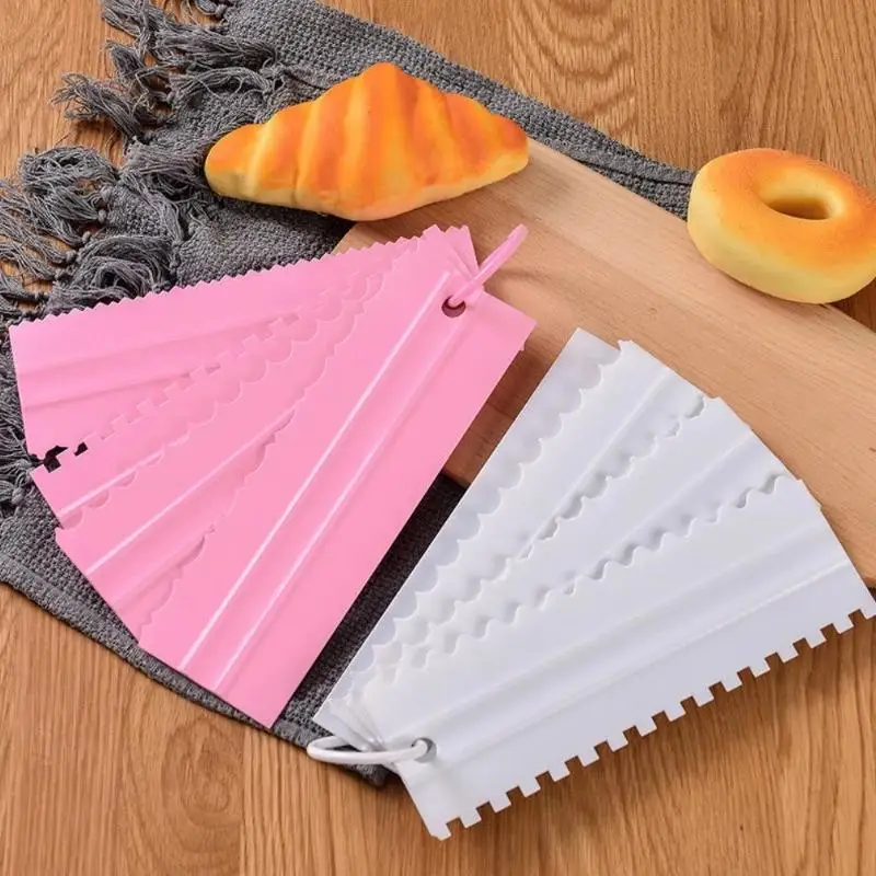 4 Pcs Non-slip Cake Decorating Comb Food Safe Cream Scraper Spatula for DIY Birthday Wedding Cake Decoration - Image 5